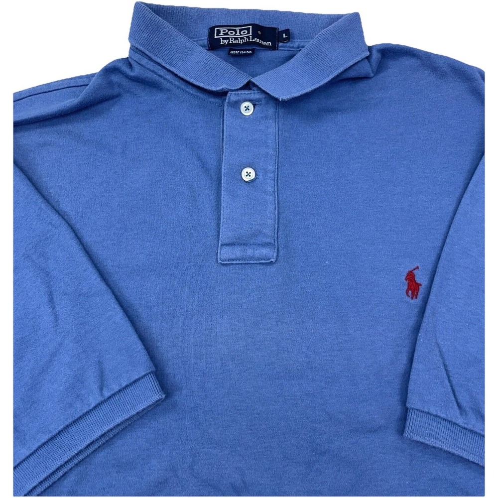 Ralph Lauren Polo Shirt Men Large Blue Red Pony Soft Touch VTG Y2K Golf Adult *
